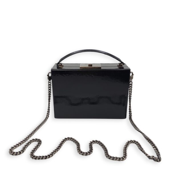 Striped Pattern 19x13x6.5cm Black Vanity Bag in Patent Leather, Ruthenium-finish Brass hardware - Image 14