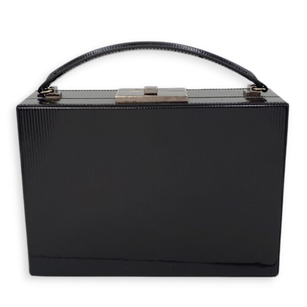 Striped Pattern 19x13x6.5cm Black Vanity Bag in Patent Leather, Ruthenium-finish Brass hardware - Image 4