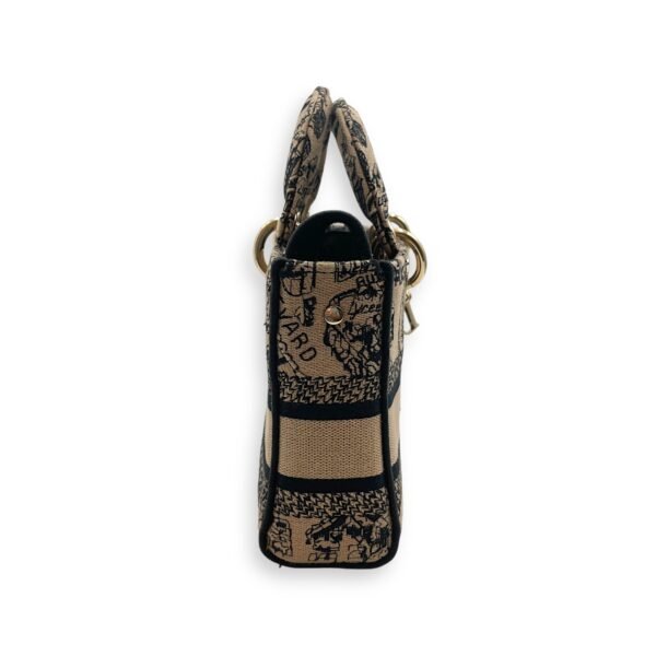 Lady D-Joy Plan de Paris Medium Brown/Black Top Handle Bag in Jacquard, Gold hardware - Image 3