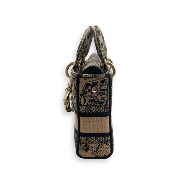 Lady D-Joy Plan de Paris Medium Brown/Black Top Handle Bag in Jacquard, Gold hardware - Image 4