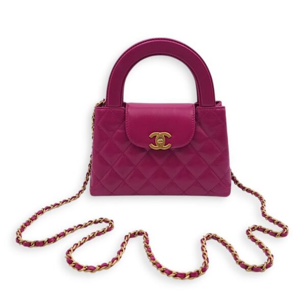 Kelly 19cm Magenta Top Handle Bag in Shiny Calf, Gold hardware - Image 7
