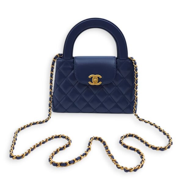 Kelly 19x12x5cm Blue Top Handle Bag in Shiny Calf, Gold hardware - Image 7