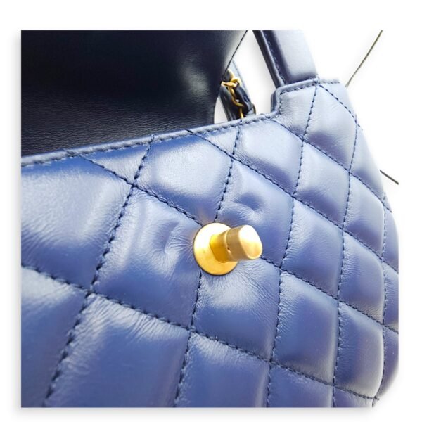 Kelly 19x12x5cm Blue Top Handle Bag in Shiny Calf, Gold hardware - Image 8