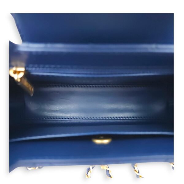 Kelly 19x12x5cm Blue Top Handle Bag in Shiny Calf, Gold hardware - Image 6