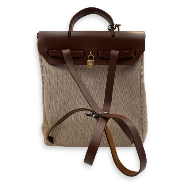 2-in-1 Herbag Brown in Toile and Vache Hunter, Gold hardware - Image 2