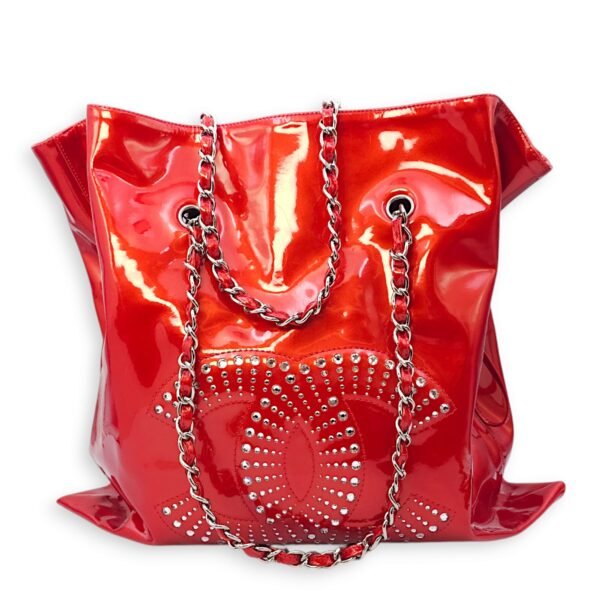 Bon Bon Embellished CC Red Tote Bag in Patent Leather, Palladium hardware - Image 2