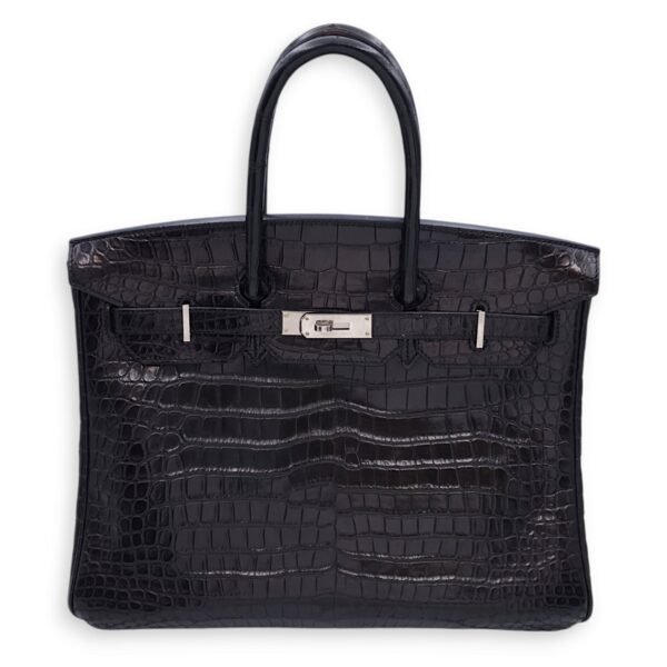 Birkin 35 Black in Matte Porosus, Palladium hardware