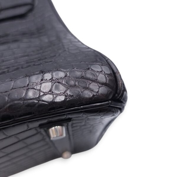 Birkin 35 Black in Matte Porosus, Palladium hardware - Image 7
