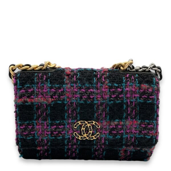 C19 Black, purple, pink,teal Wallet On Chain in Tweed, calf, 3-Tone hardware