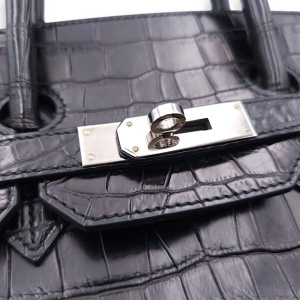 Birkin 35 Black in Matte Porosus, Palladium hardware - Image 8