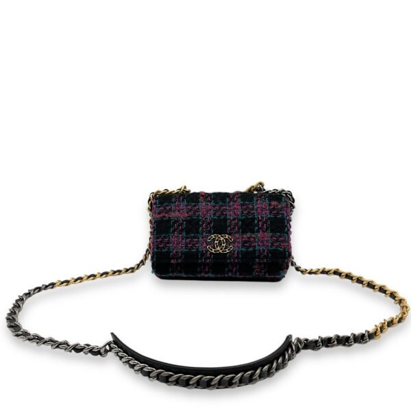 C19 Black, purple, pink,teal Wallet On Chain in Tweed, calf, 3-Tone hardware - Image 7