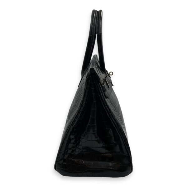 Birkin 35 Black in Shiny Porosus, Palladium hardware - Image 3