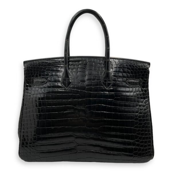 Birkin 35 Black in Shiny Porosus, Palladium hardware - Image 2