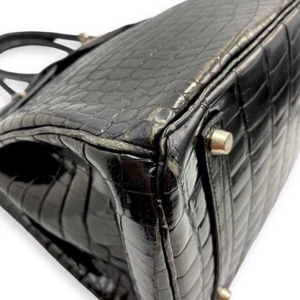 Birkin 35 Black in Shiny Porosus, Palladium hardware - Image 8