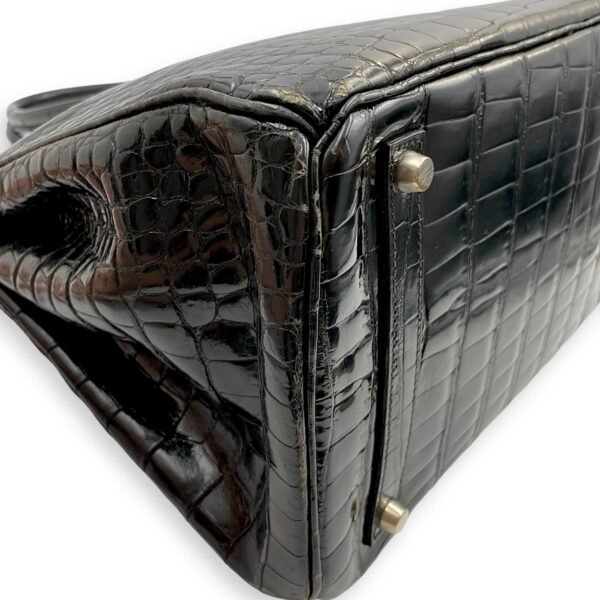 Birkin 35 Black in Shiny Porosus, Palladium hardware - Image 10