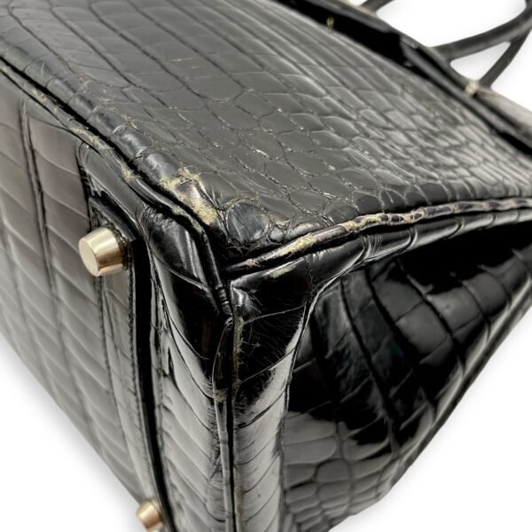 Birkin 35 Black in Shiny Porosus, Palladium hardware - Image 9