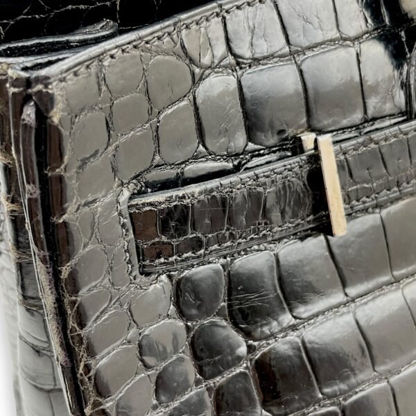 Birkin 35 Black in Shiny Porosus, Palladium hardware - Image 12