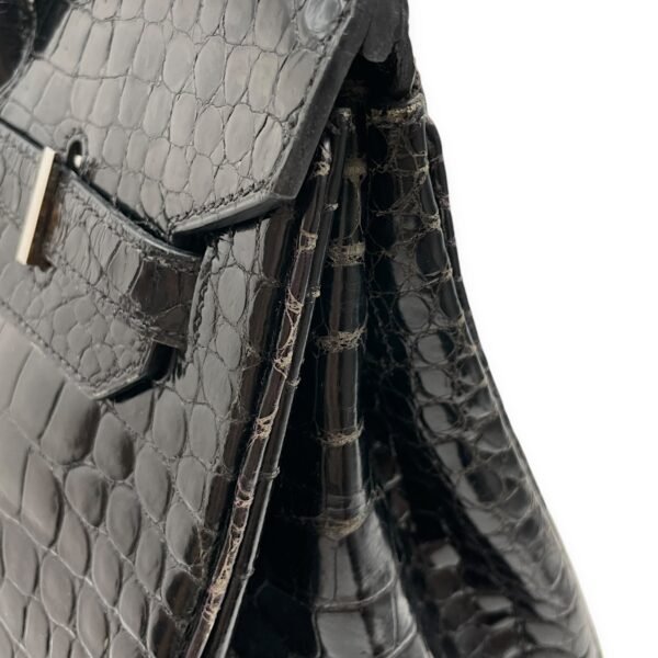 Birkin 35 Black in Shiny Porosus, Palladium hardware - Image 7