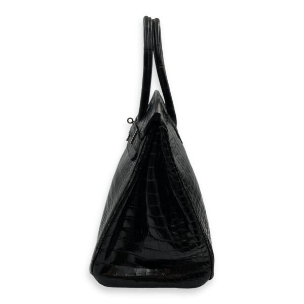 Birkin 35 Black in Shiny Porosus, Palladium hardware - Image 4