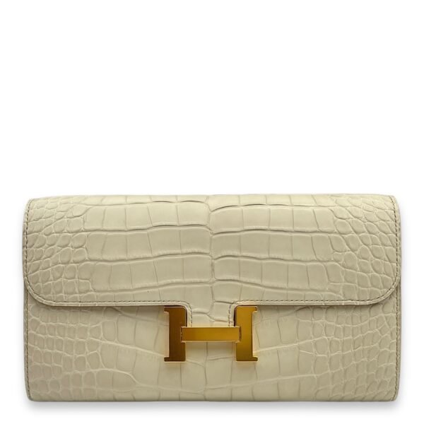 Constance To Go Beton Wallet On Chain in Matte Alligator, Gold hardware