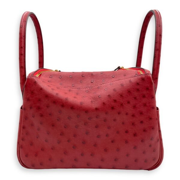 Lindy 26 Rouge Vif in Ostrich, Gold hardware - Image 2
