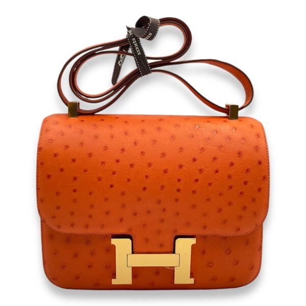Constance 24 Orange in Ostrich, Gold hardware
