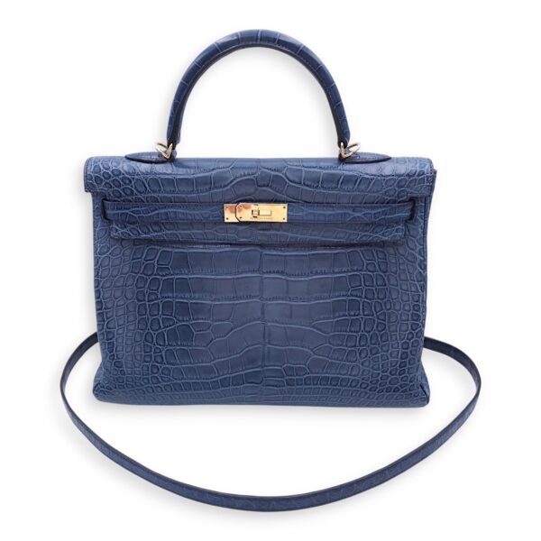 Kelly 35 Blue De Malte in Matte Alligator, Gold hardware - Image 3