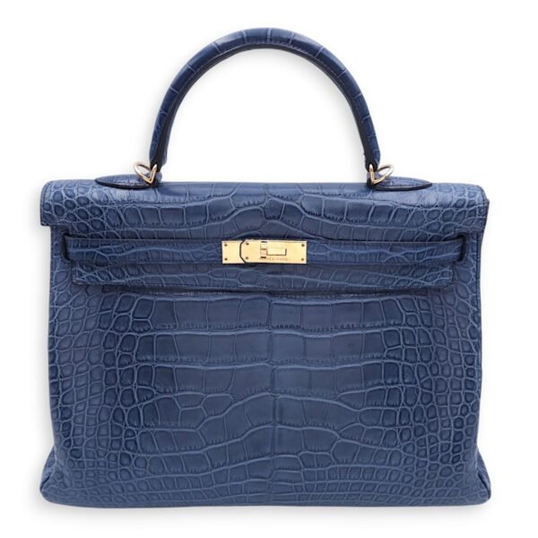 Kelly 35 Blue De Malte in Matte Alligator, Gold hardware