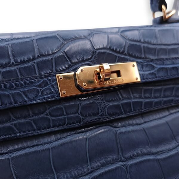 Kelly 35 Blue De Malte in Matte Alligator, Gold hardware - Image 9