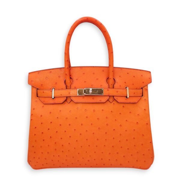 Birkin 30 Orange in Ostrich, Palladium hardware