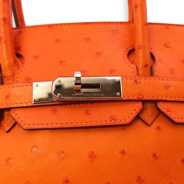 Birkin 30 Orange in Ostrich, Palladium hardware - Image 7