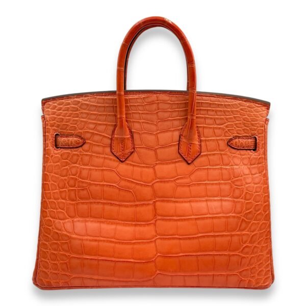 Birkin 25 Orange Poppy in Matte Alligator, Gold hardware - Image 2
