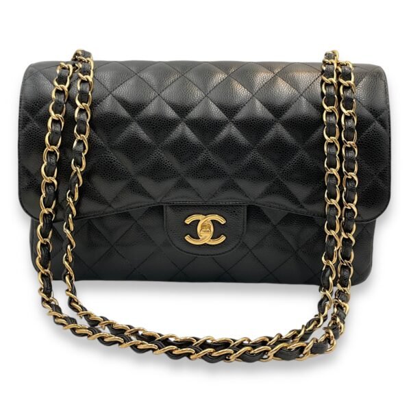 Classic (DF) Jumbo Black Shoulder Bag in Caviar Leather, Gold hardware - Image 9