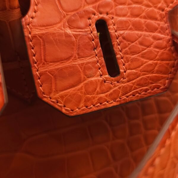Birkin 30 Orange in Matte Alligator, Palladium hardware - Image 10
