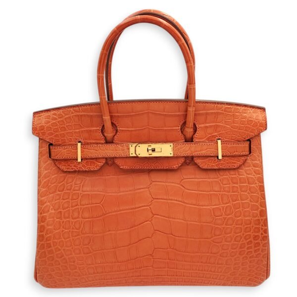 Birkin 30 Orange in Matte Alligator, Palladium hardware