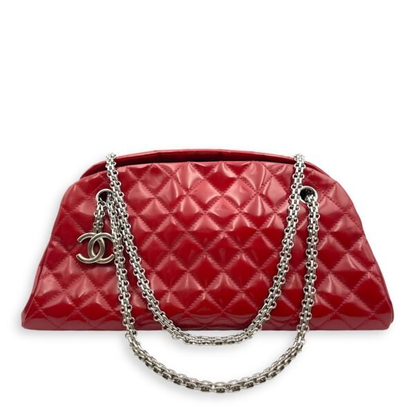 Mademoiselle Bowler Red Shoulder Bag in Patent Leather, Silver hardware - Image 13
