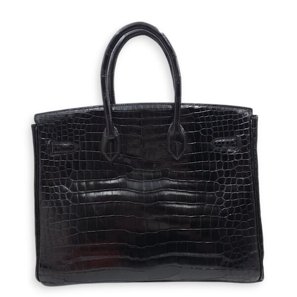 Birkin 35 Black in Shiny Porosus, Palladium hardware - Image 11