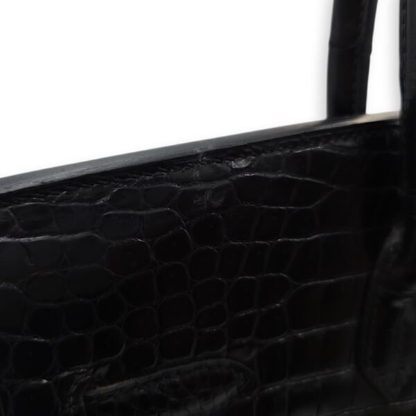 Birkin 35 Black in Shiny Porosus, Palladium hardware - Image 8
