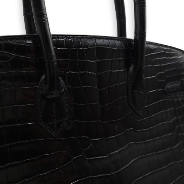 Birkin 35 Black in Shiny Porosus, Palladium hardware - Image 9