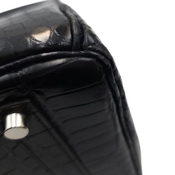 Birkin 35 Black in Shiny Porosus, Palladium hardware - Image 10