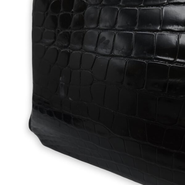 Birkin 35 Black in Shiny Porosus, Palladium hardware - Image 7