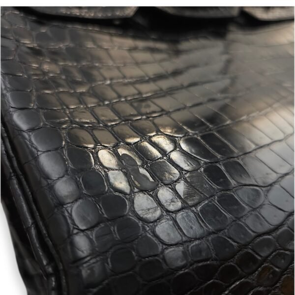 Birkin 35 Black in Shiny Porosus, Palladium hardware - Image 13