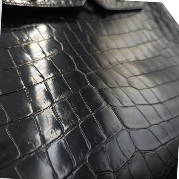 Birkin 35 Black in Shiny Porosus, Palladium hardware - Image 14