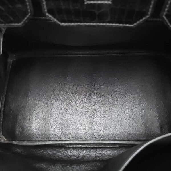 Birkin 35 Black in Shiny Porosus, Palladium hardware - Image 5