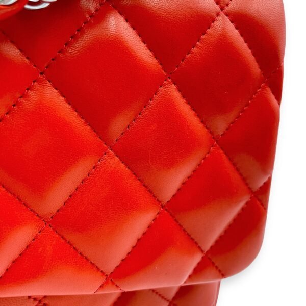 Classic (DF) Jumbo Red Shoulder Bag in Lambskin, Silver hardware - Image 11