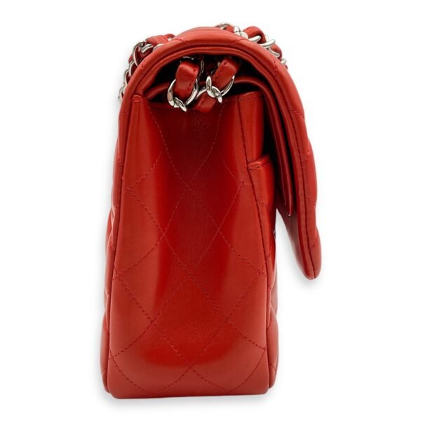 Classic (DF) Jumbo Red Shoulder Bag in Lambskin, Silver hardware - Image 3