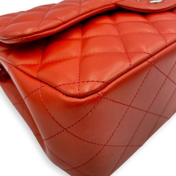 Classic (DF) Jumbo Red Shoulder Bag in Lambskin, Silver hardware - Image 7