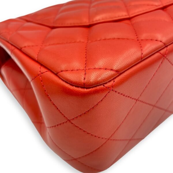 Classic (DF) Jumbo Red Shoulder Bag in Lambskin, Silver hardware - Image 9