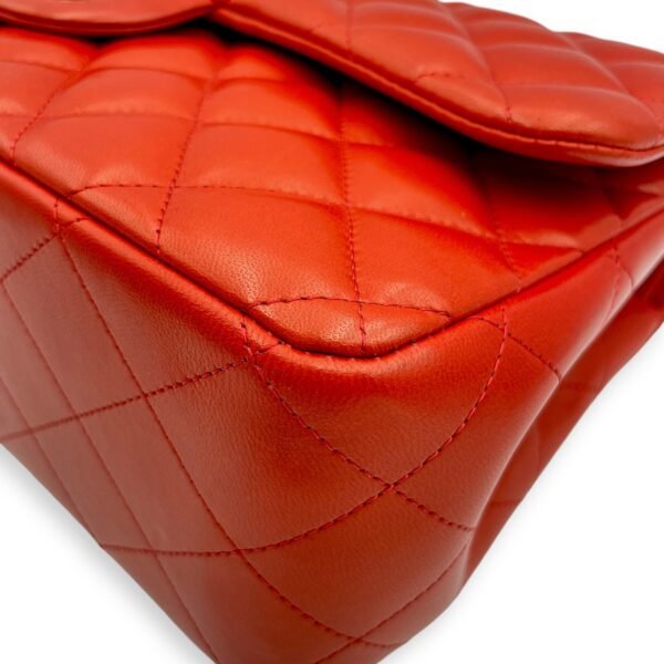 Classic (DF) Jumbo Red Shoulder Bag in Lambskin, Silver hardware - Image 8