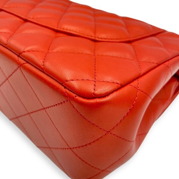 Classic (DF) Jumbo Red Shoulder Bag in Lambskin, Silver hardware - Image 10